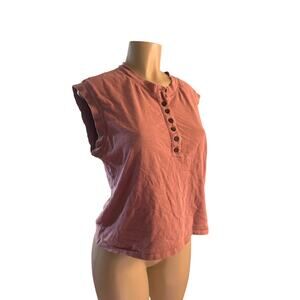 Women S Madewell NF448 Garment-Dyed Henley Muscle Tee Vintage Quartz Pink Shirt